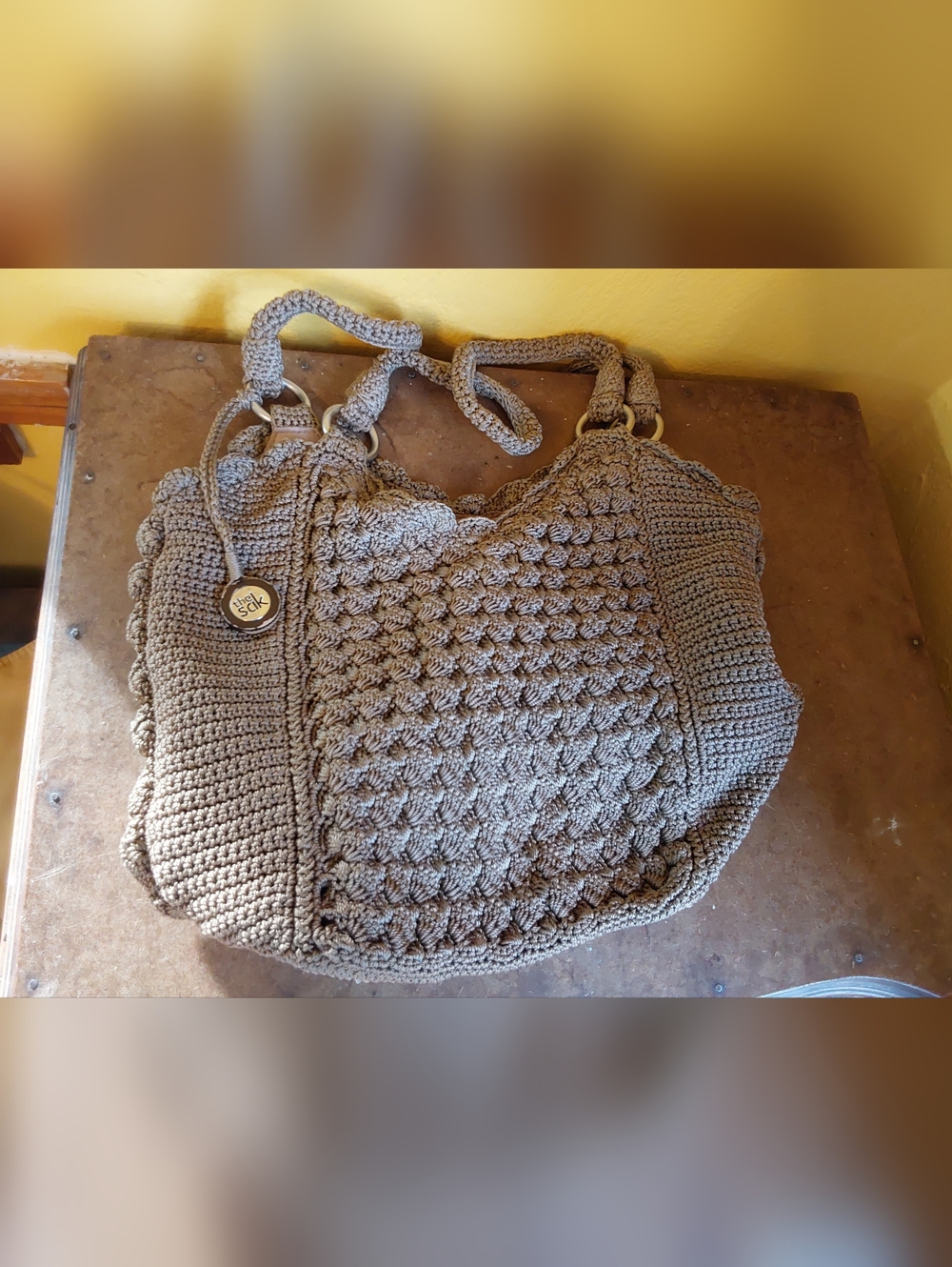 The Sak Taupe Crochet Tote Bag